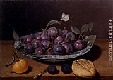 Bread Paintings - Still Life Of A Plate Of Plums And A Loaf Of Bread by Jacques Linard